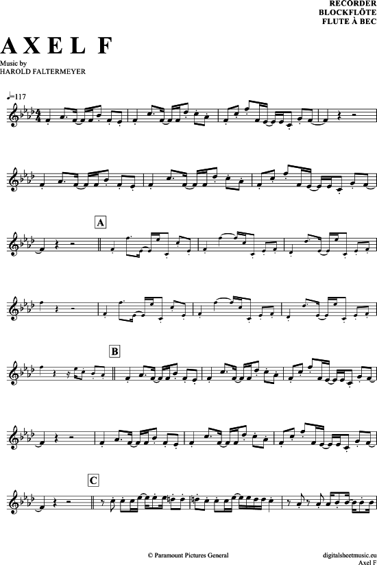 Product gallery: Page 1 of 4 Axel F , Faltermeyer, Harold, (recorder)