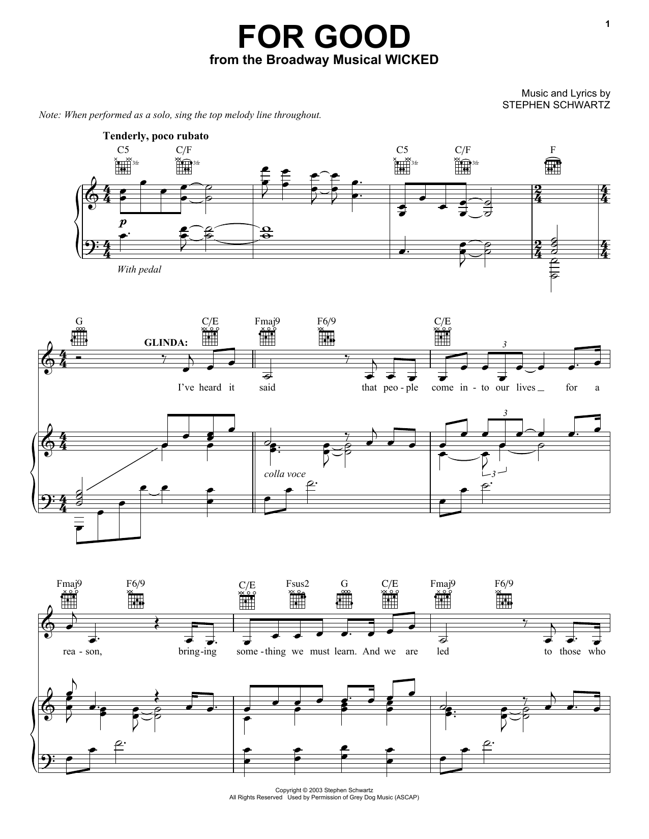 Produktgalerie: Seite 1 von 1 For Good (from Wicked), Stephen Schwartz, Gesang, Gitarre, Klavier