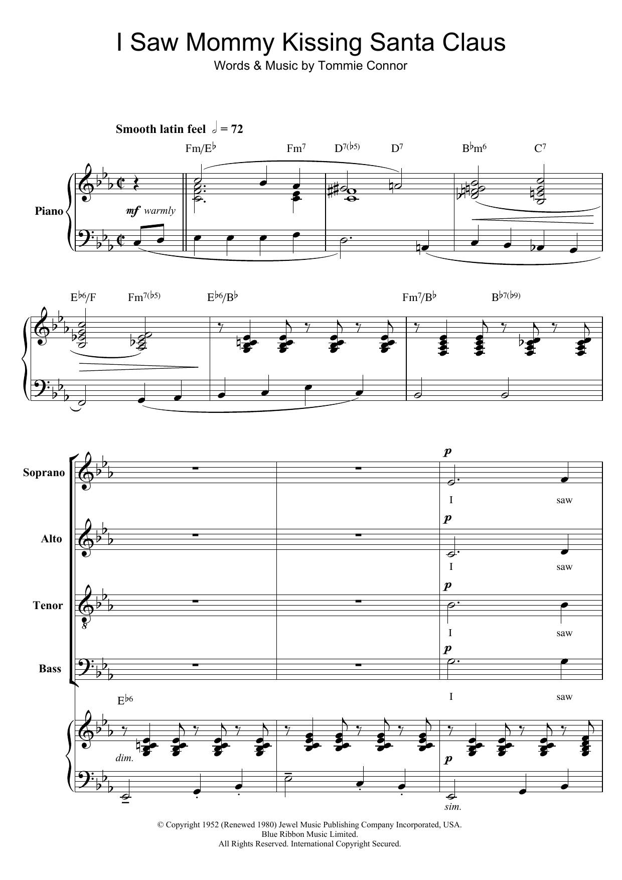Product picture to: I Saw Mommy Kissing Santa Claus (arr. Berty Rice)