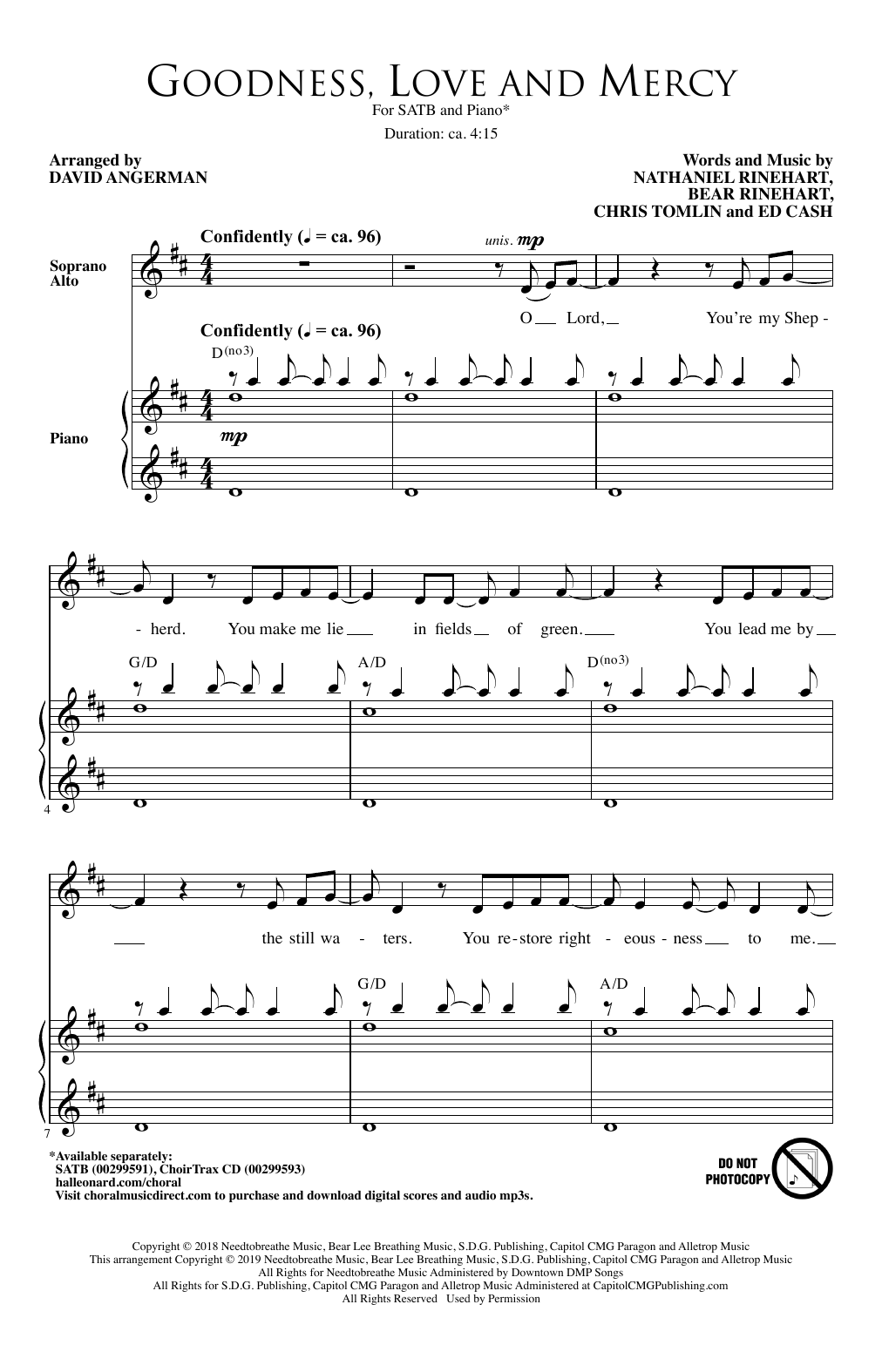 Product picture to: Goodness, Love And Mercy (arr. David Angerman)