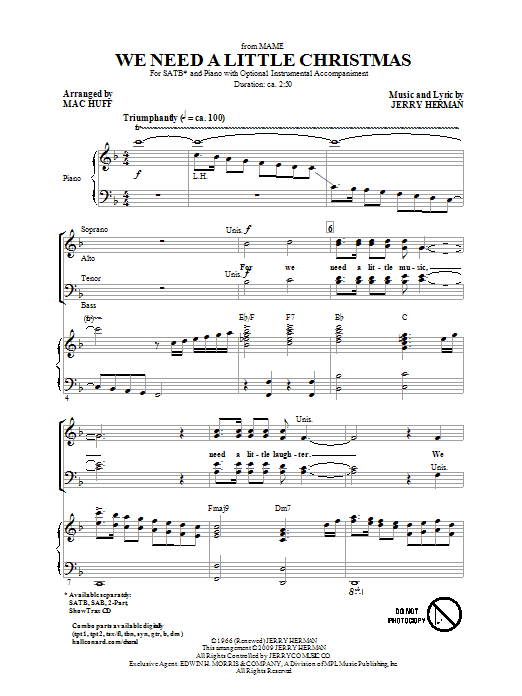Product gallery: Page 1 of 1 We Need A Little Christmas (from Mame) (arr. Mac Huff), Jerry Herman