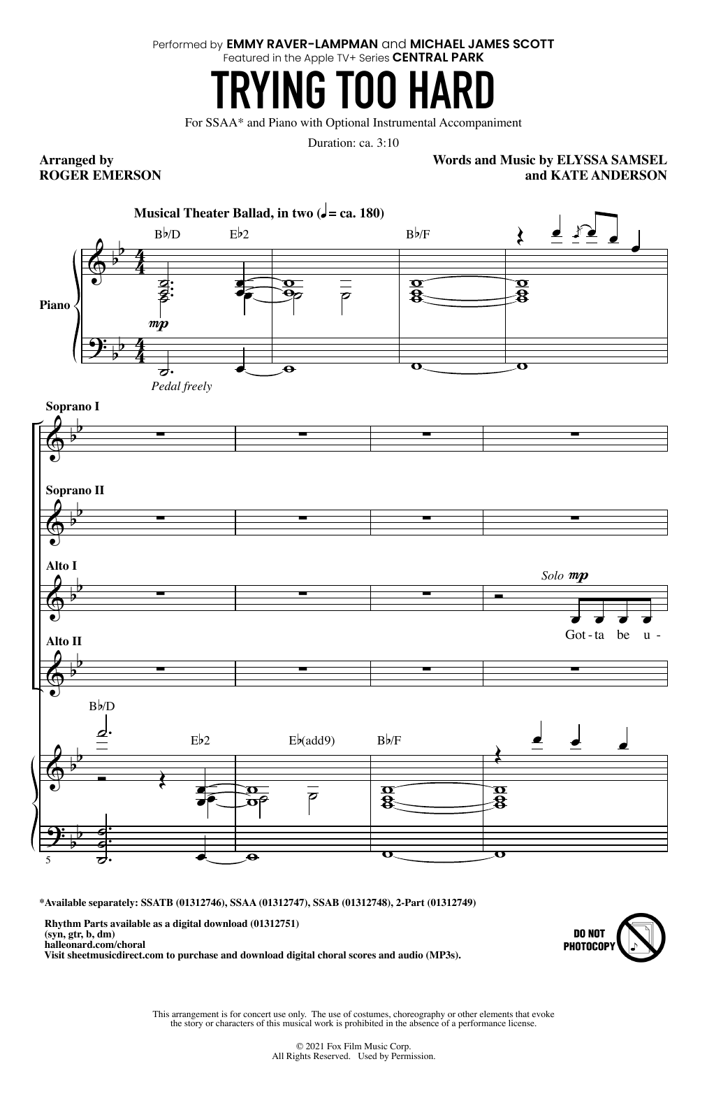 Produktgalerie: Seite 1 von 1 Trying Too Hard (from Central Park) (arr. Roger Emerson), Emmy Raver-Lampman and Michael James Scott, Chor