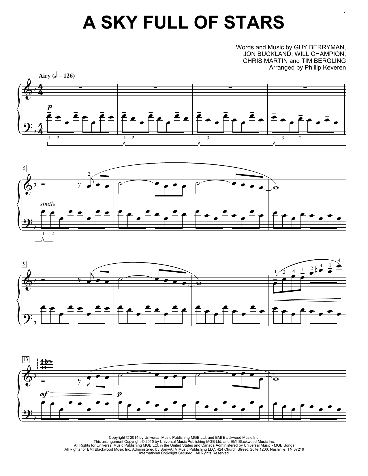 Produktgalerie: Seite 1 von 1 A Sky Full Of Stars [Classical version] (arr. Phillip Keveren), Coldplay, Klavier