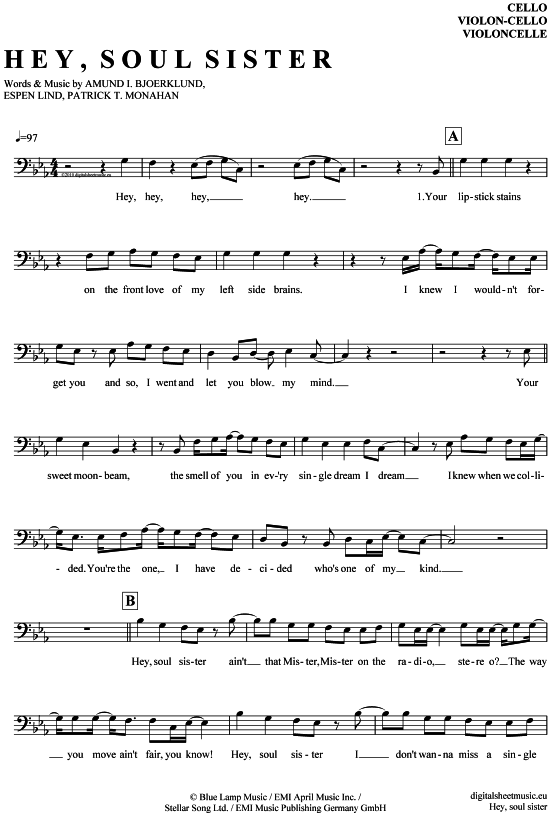 Product gallery: Page 1 of 4 Hey, soul sister , Train, (Violon-Cello)