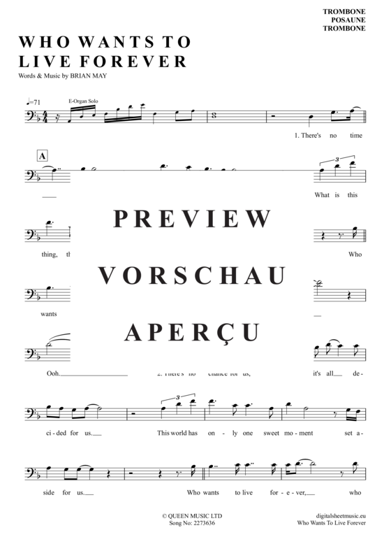 Product gallery: Page 2 of 4 Who Wants To Live Forever , Queen, (Posaune / Bariton)