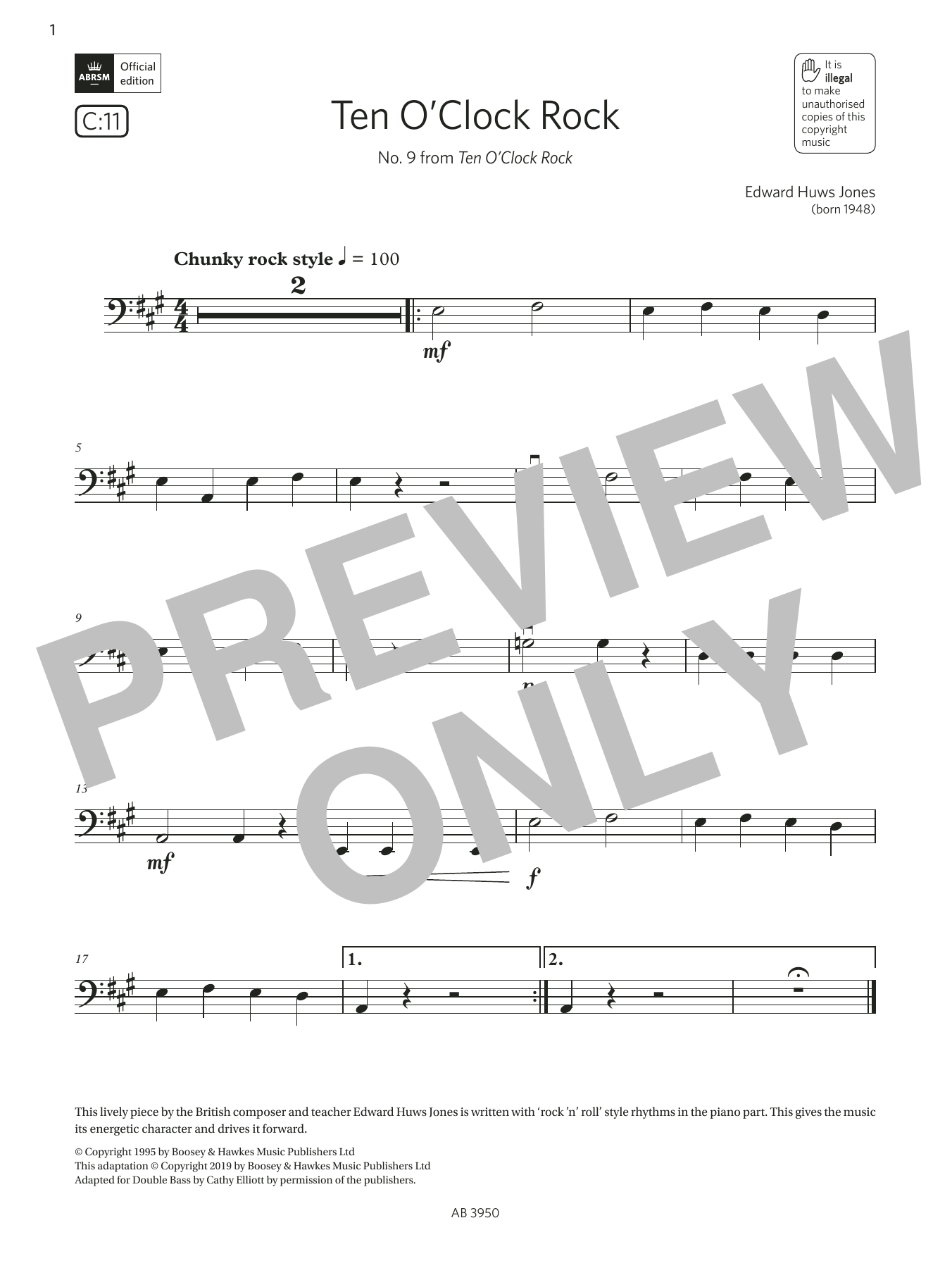 Produktbild zu:  10 O'Clock Rock (Grade Initial, C11, from the ABRSM Double Bass Syllabus from 2024) - Edward Huws Jones