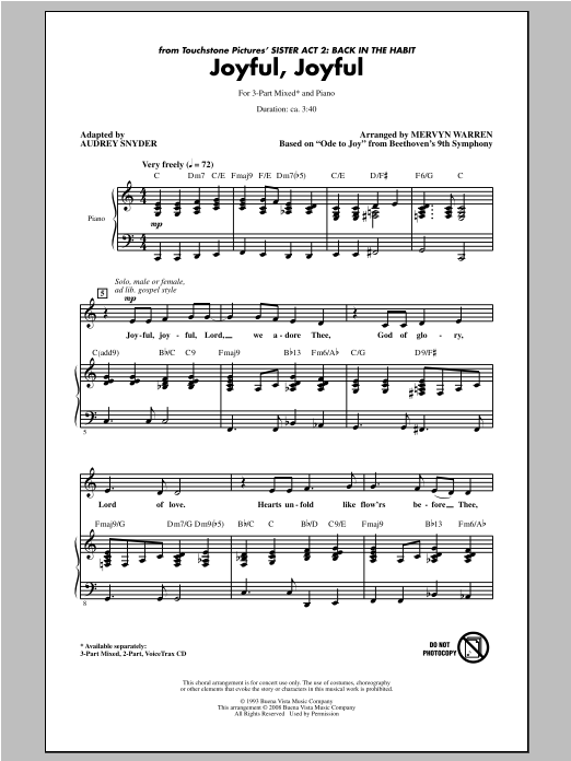 Product picture to: Joyful, Joyful (from Sister Act 2) (arr. Audrey Snyder)