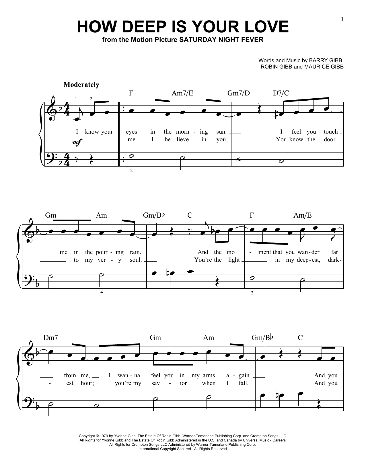 Produktgalerie: Seite 1 von 1 How Deep Is Your Love, The Bee Gees, Klavier