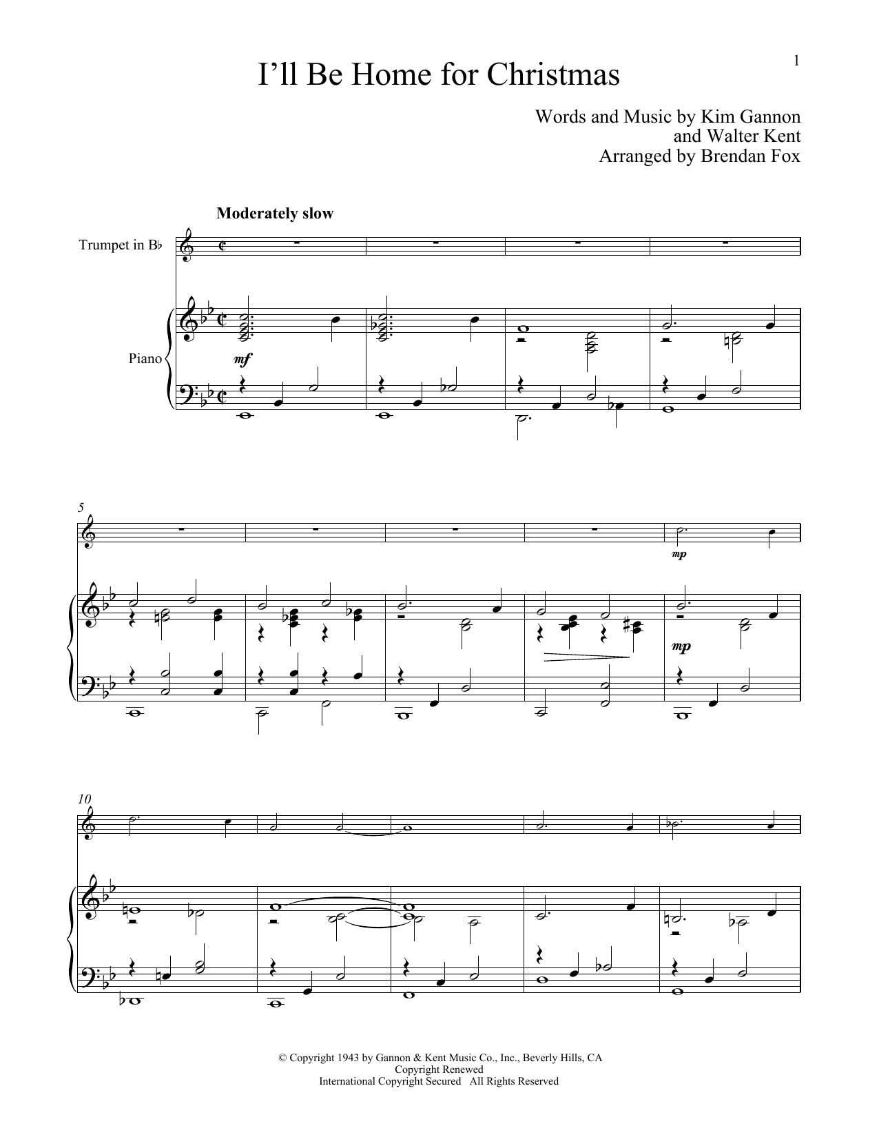 Produktgalerie: Seite 1 von 1 I'll Be Home For Christmas, Kim Gannon, Horn, Klavier