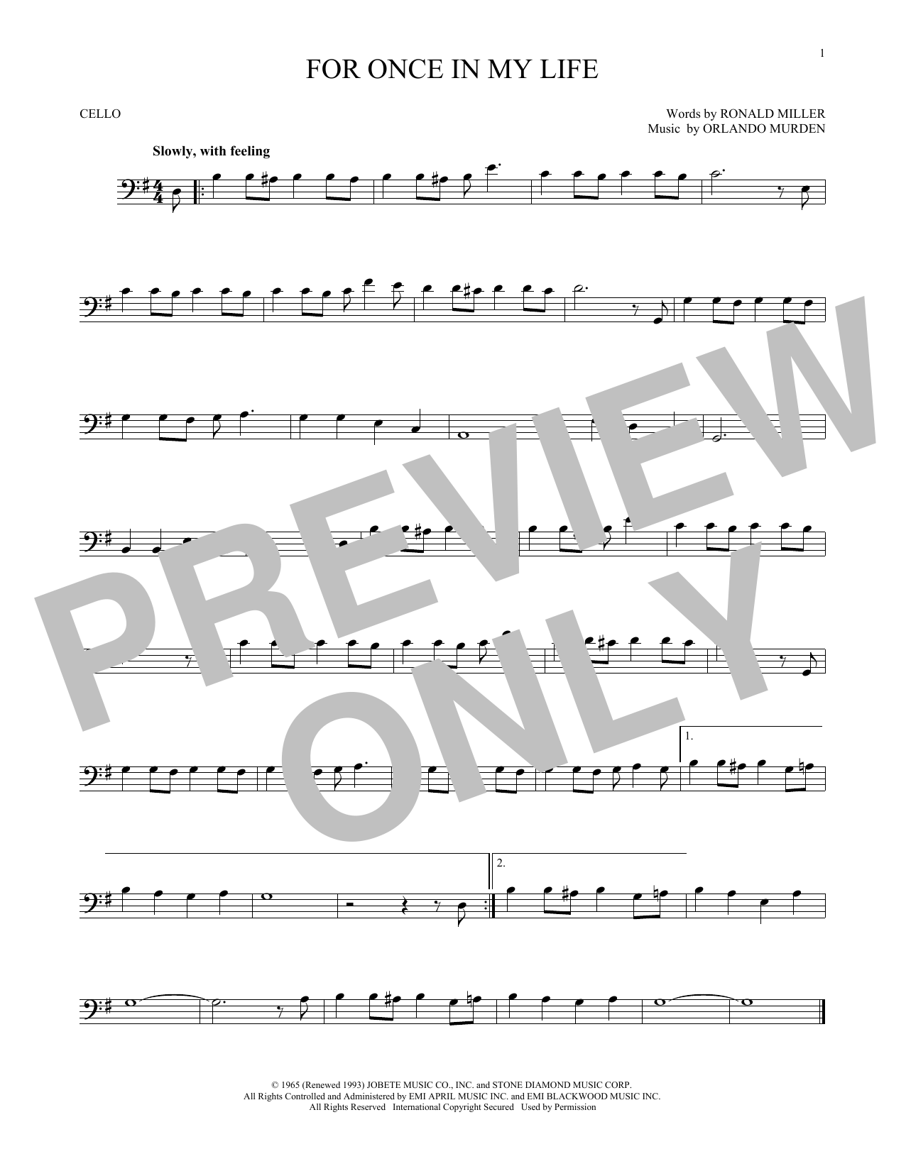 Produktgalerie: Seite 1 von 1 For Once In My Life, Stevie Wonder, Violoncello