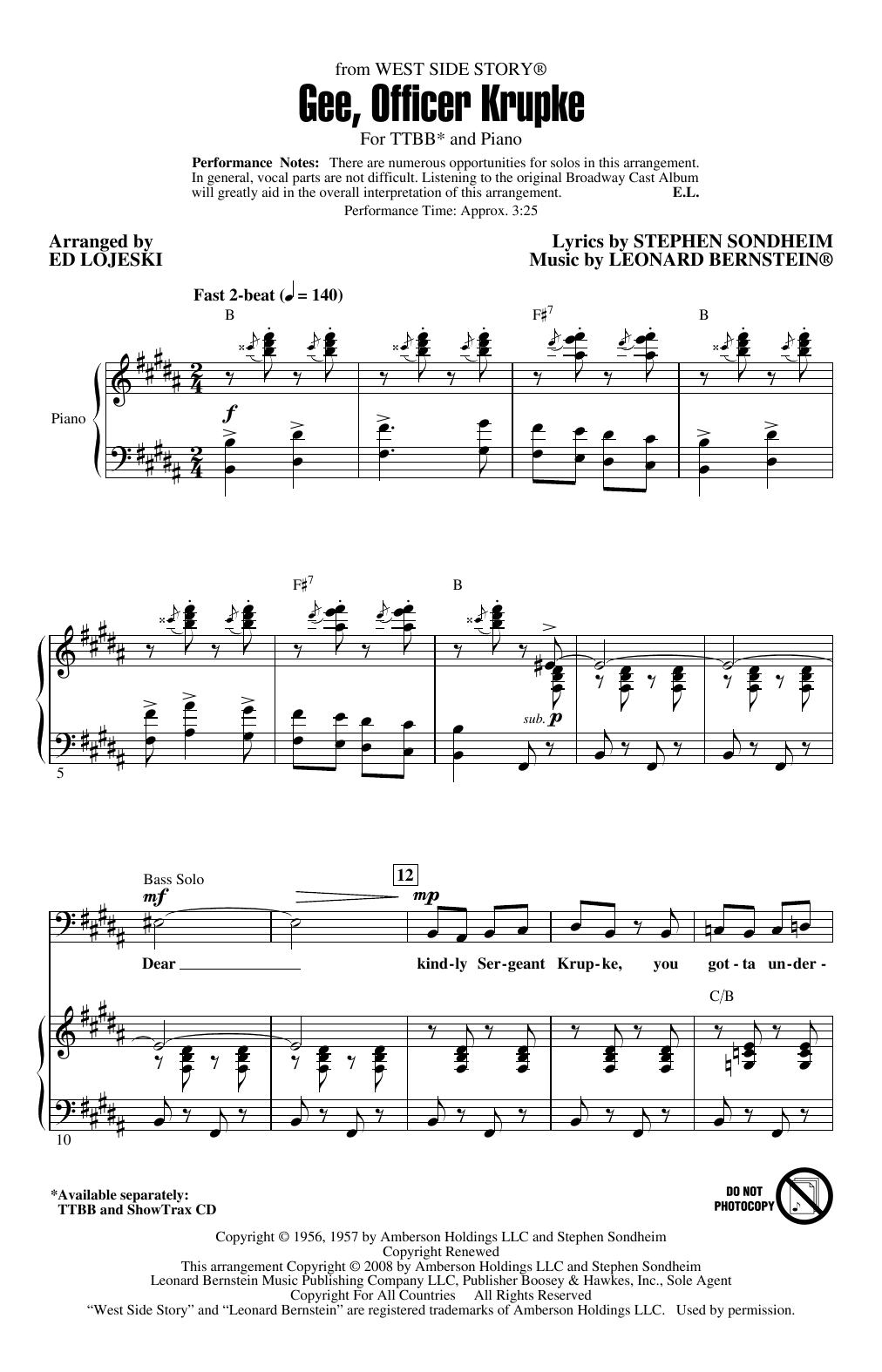 Product picture to: Gee, Officer Krupke (from West Side Story) (arr. Ed Lojeski)