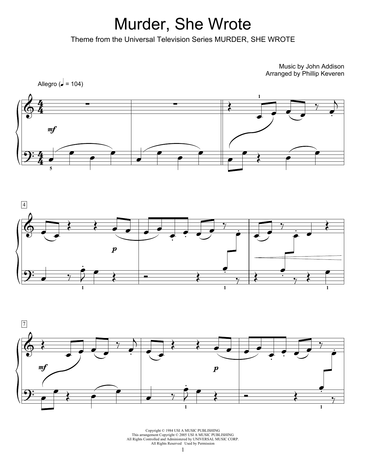 Product picture to: Murder, She Wrote (arr. Phillip Keveren)