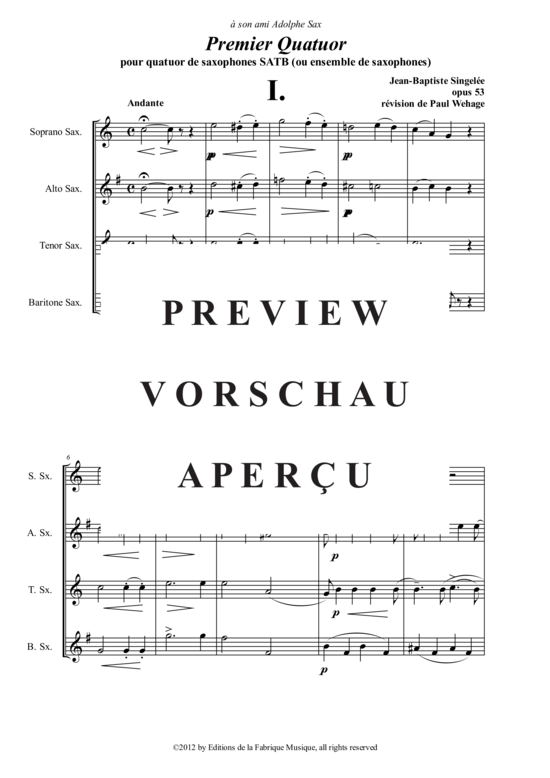gallery: Premier Quatuor, Opus 53 , , (Saxophon-Quartett SATB)