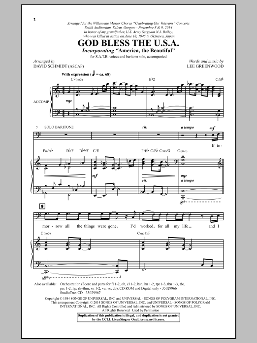 Produktbild zu: God Bless The U.S.A. (arr. David Schmidt)