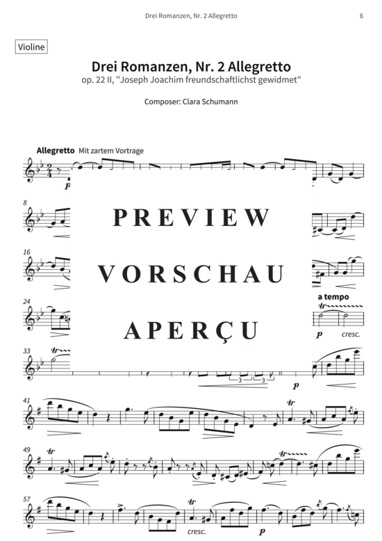 gallery: Drei Romanzen, Nr. 2 Allegretto - op. 22 II, Joseph Joachim freundschaftlichst gewidmet , , (Violine + Klavier)