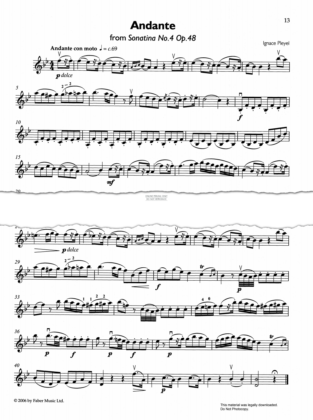 Product gallery: Page 1 of 1 Andante from Sonatina No.4 Op.48, Ignace Pleyel