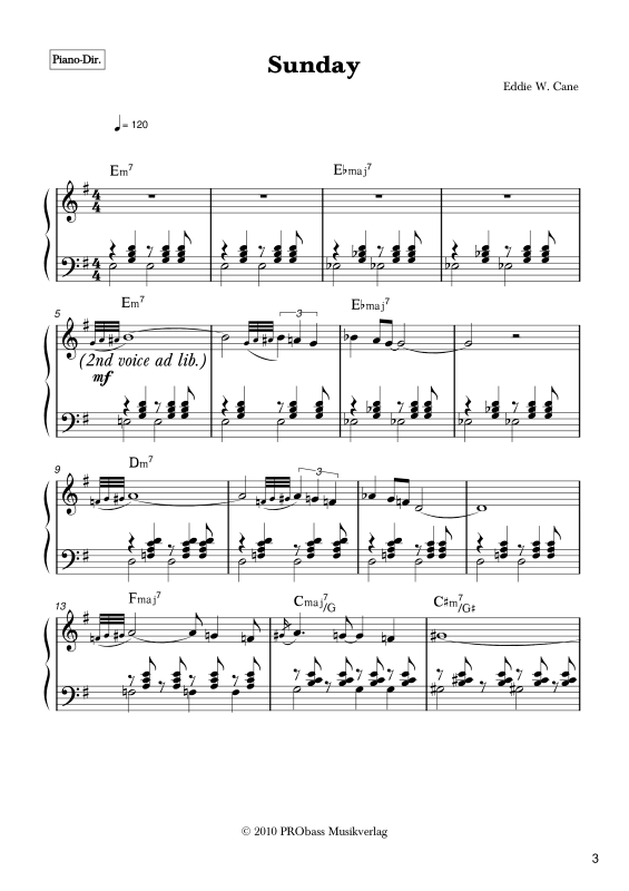 Produktgalerie: Seite 1 von 11 Sunday, , Combo: Zwei Melodiestimmen in C/B/Es, Klavier und Kontrabass