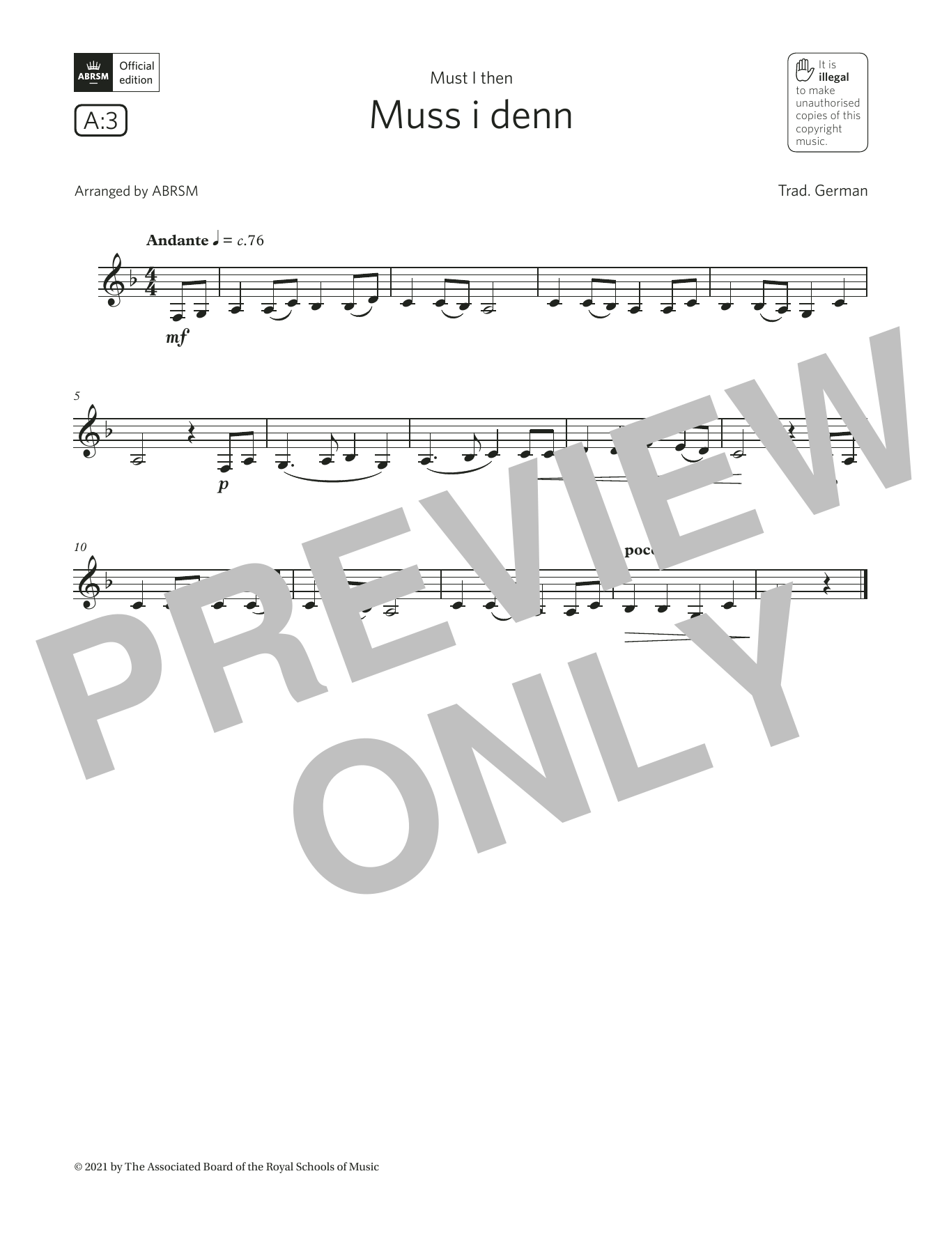 Product gallery: Page 1 of 1 Muss i denn  (Grade 1 List A3 from the ABRSM Clarinet syllabus from 2022), Trad. German