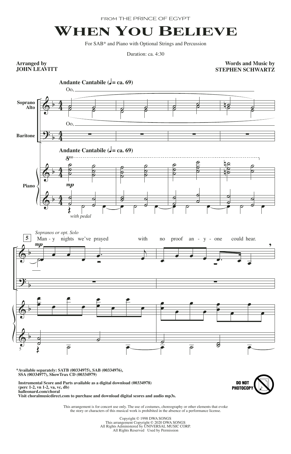 Product picture to: When You Believe (from The Prince Of Egypt) (arr. John Leavitt)