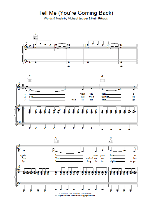 Produktgalerie: Seite 1 von 1 Tell Me (You're Coming Back), The Rolling Stones, Gesang, Gitarre, Klavier