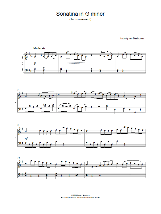 Product gallery: Page 1 of 1 Sonatina In G First Movement, Ludwig Van Beethoven