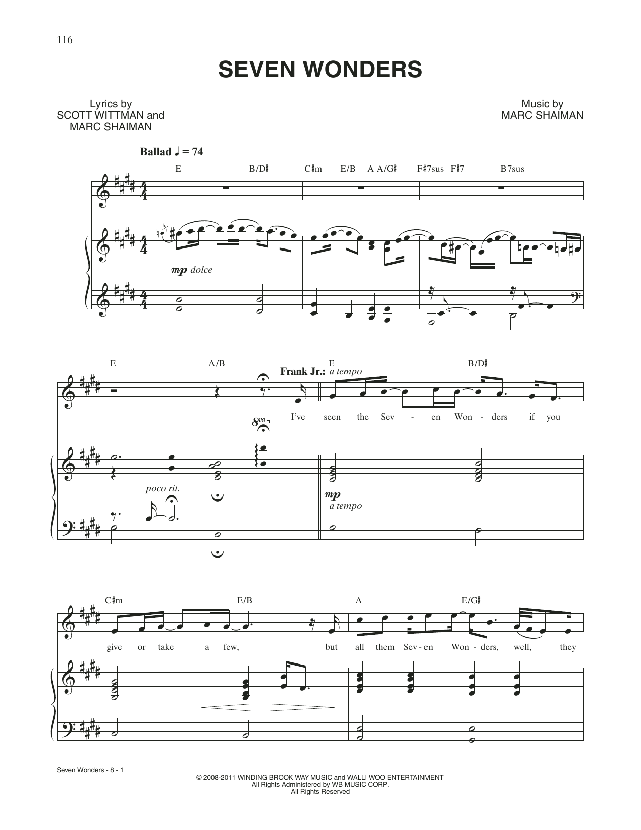 Produktgalerie: Seite 1 von 1 Seven Wonders (from Catch Me If You Can), Scott Wittman, Gesang, Klavier