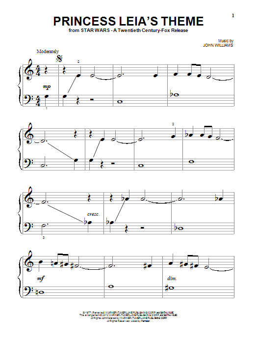 Produktgalerie: Seite 1 von 1 Princess Leia's Theme, John Williams, Klavier