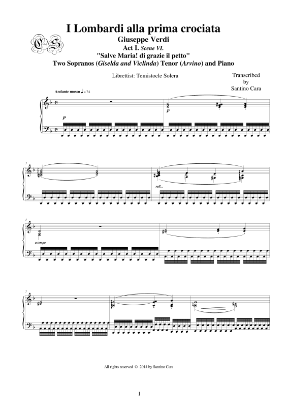 Produktbild zu: I Lombardi - (Act 1-VI) Salve Maria di grazie il pettoGiuseppe Verdi