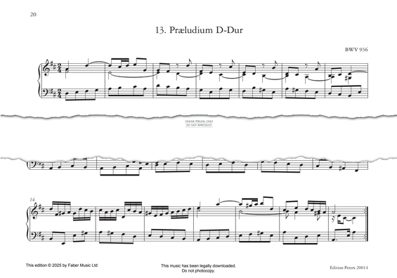 Produktgalerie: Seite 1 von 1 Præludium D-Dur, D major, BWV 936, Johann Sebastian Bach, Klavier