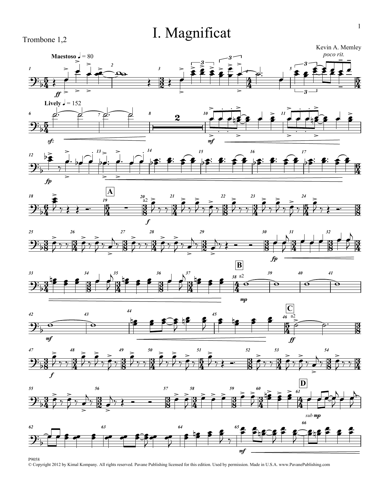 Produktgalerie: Seite 1 von 1 Magnificat (Brass and Percussion) (Parts) - Trombone 1, 2, Kevin Memley, Chor