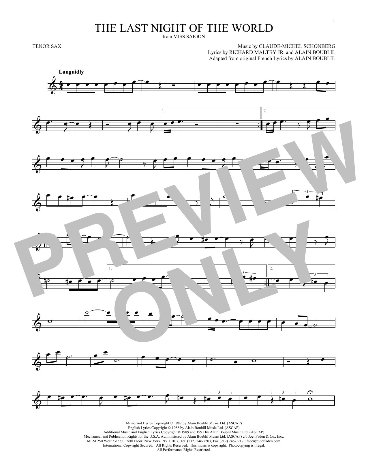 Product gallery: Page 1 of 1 The Last Night Of The World, Claude-Michel Schonberg