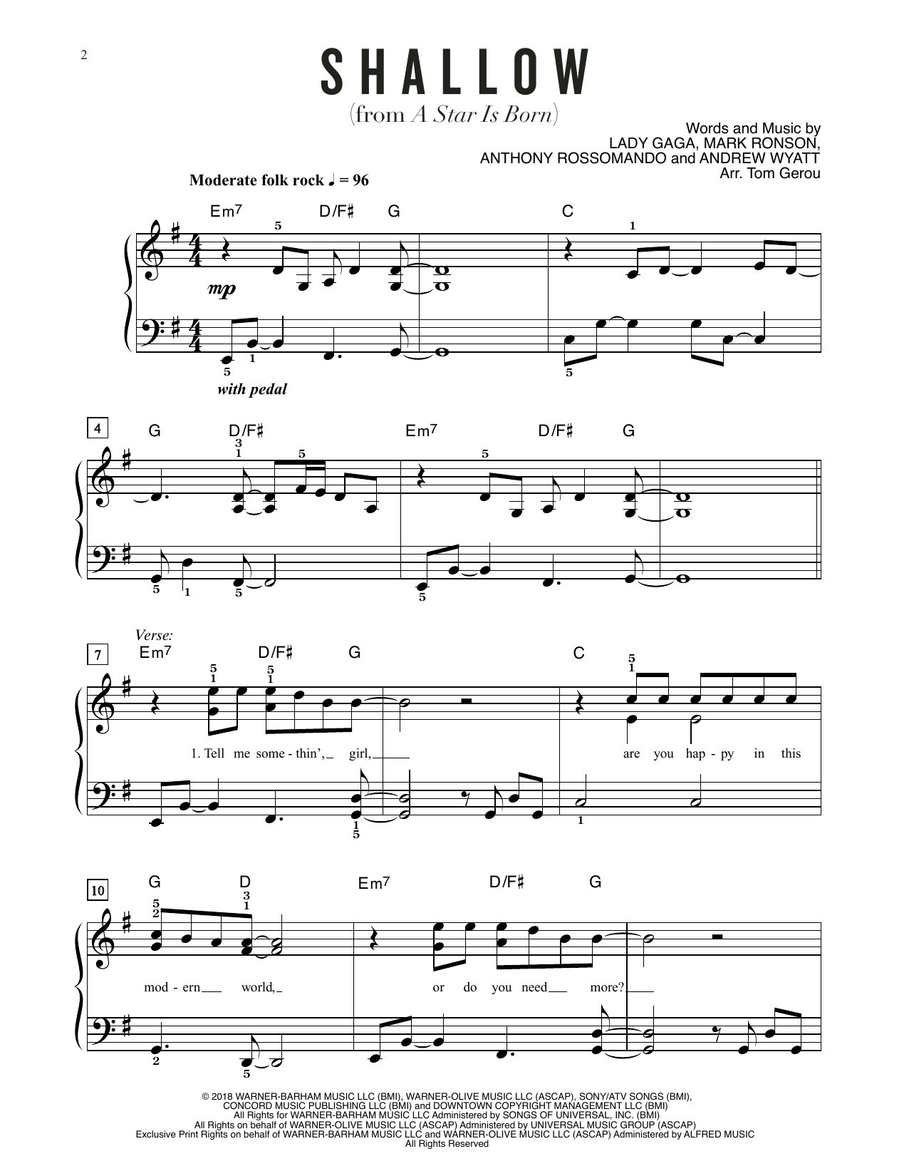 Product gallery: Page 1 of 1 Shallow (from A Star Is Born) (arr. Tom Gerou), Lady Gaga