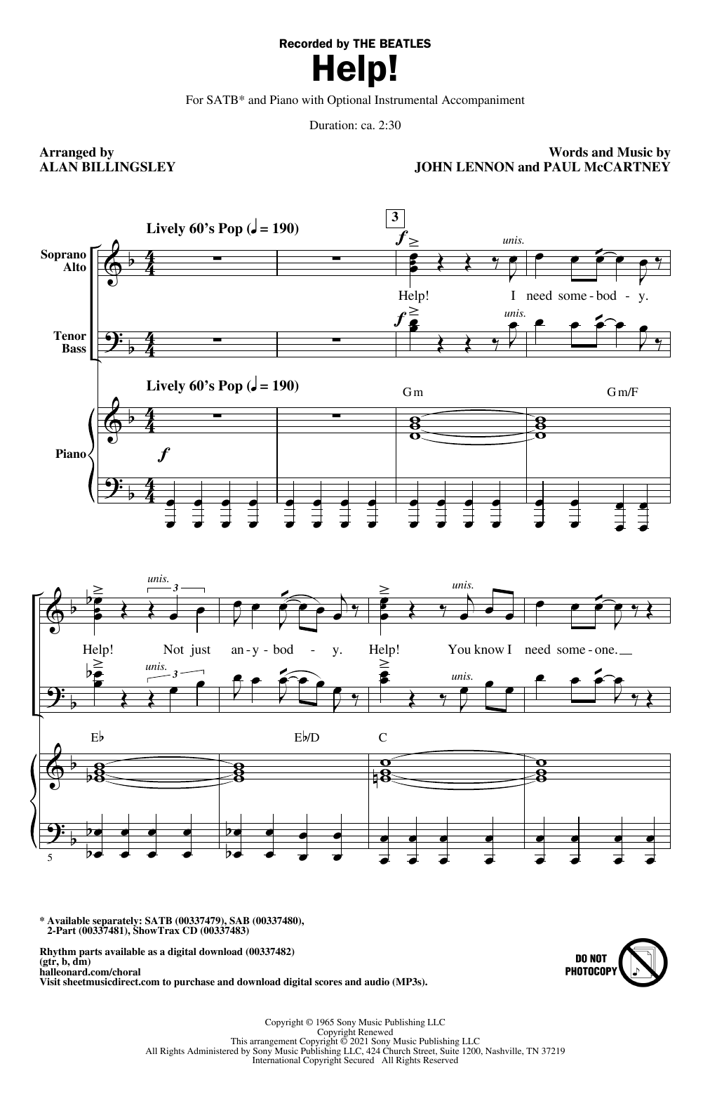 Product gallery: Page 1 of 1 Help! (arr. Alan Billingsley), The Beatles