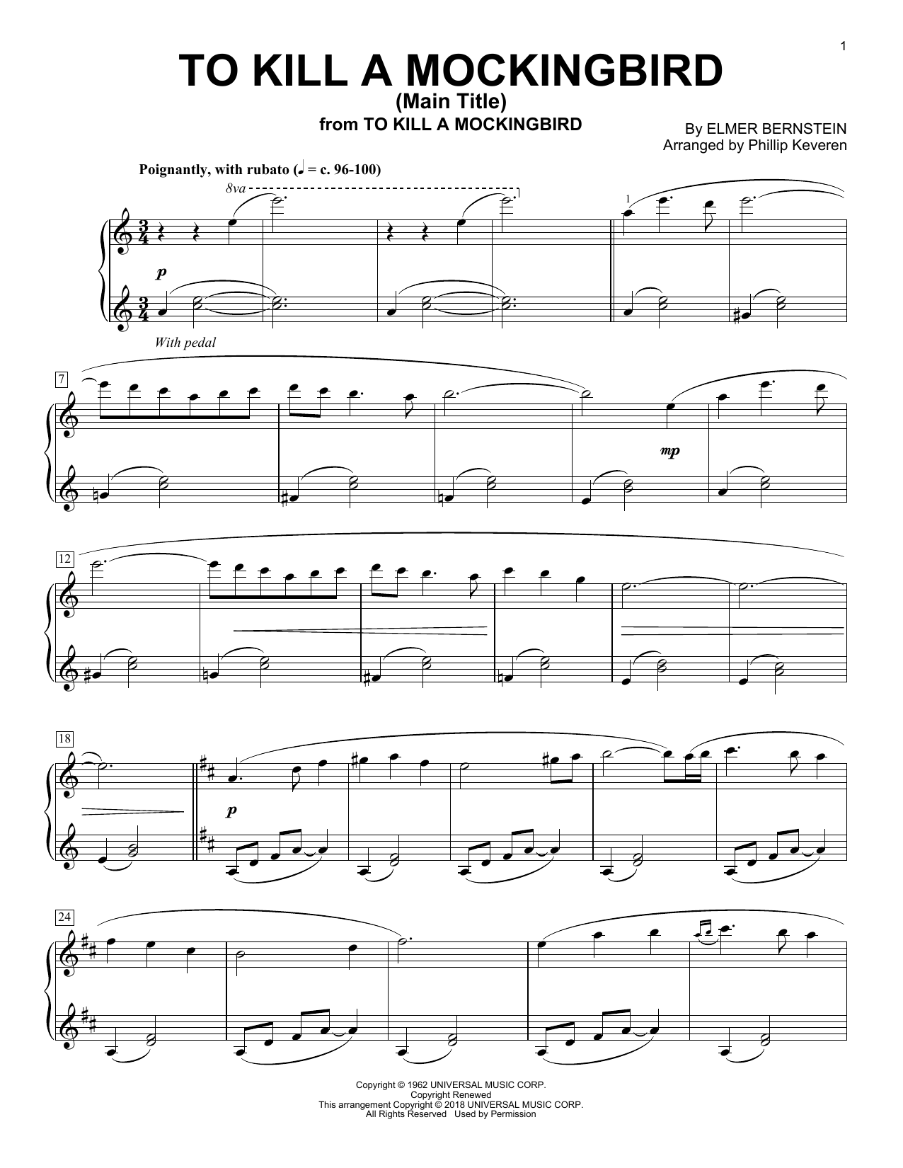 Product gallery: Page 1 of 1 To Kill A Mockingbird - Main Title (arr. Phillip Keveren), Elmer Bernstein