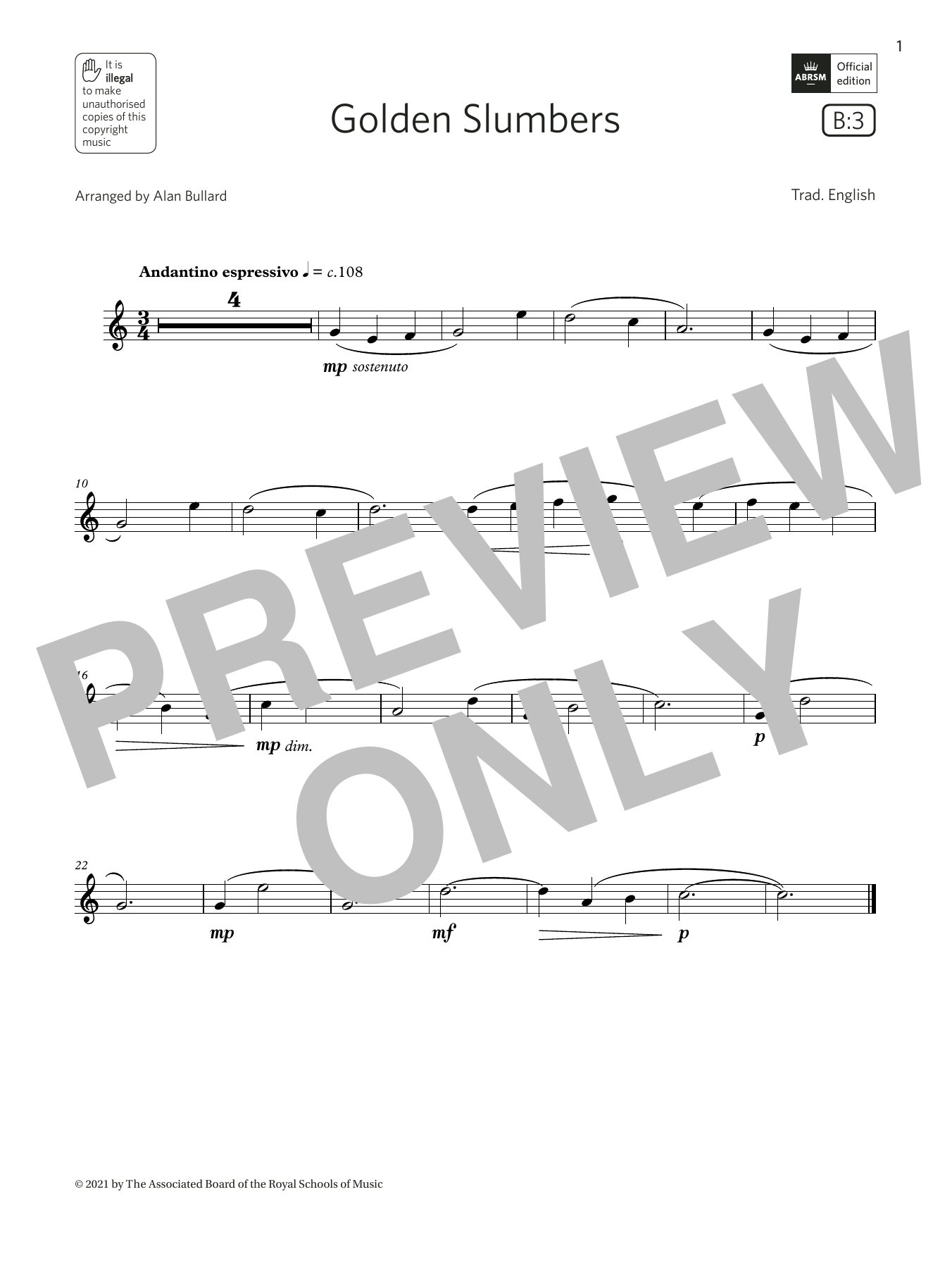 Product gallery: Page 1 of 1 Golden Slumbers  (Grade 1 List B3 from the ABRSM Flute syllabus from 2022), Trad. English