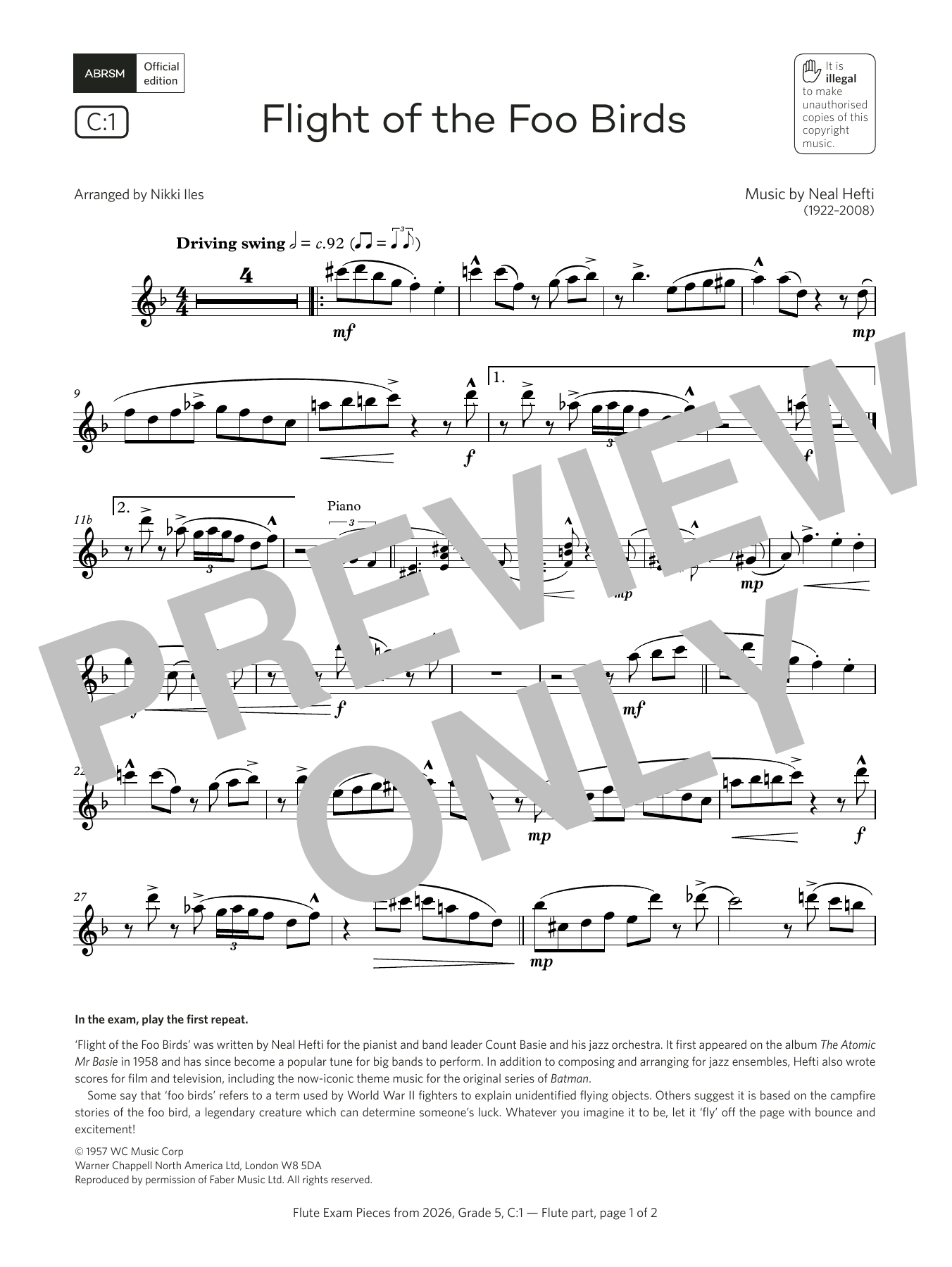 Product gallery: Page 1 of 1 Flight of the Foo Birds (Grade 5, list C1, from the ABRSM Flute Syllabus from 2026), Neal Hefti