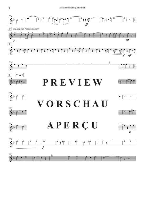 Produktgalerie: Seite 15 von 21 Hoch! Großherzog Friedrich , Blasorchester Fatamo, (Blechbläser Quintett - flexible Besetzung + Schlagzeug)