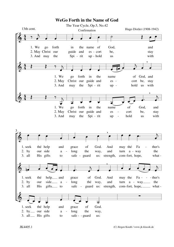 Produktgalerie: Seite 1 von 3 We Go Forth in the Name of God (The Year Cycle, Op.5. No.42), , Frauenchor SAA