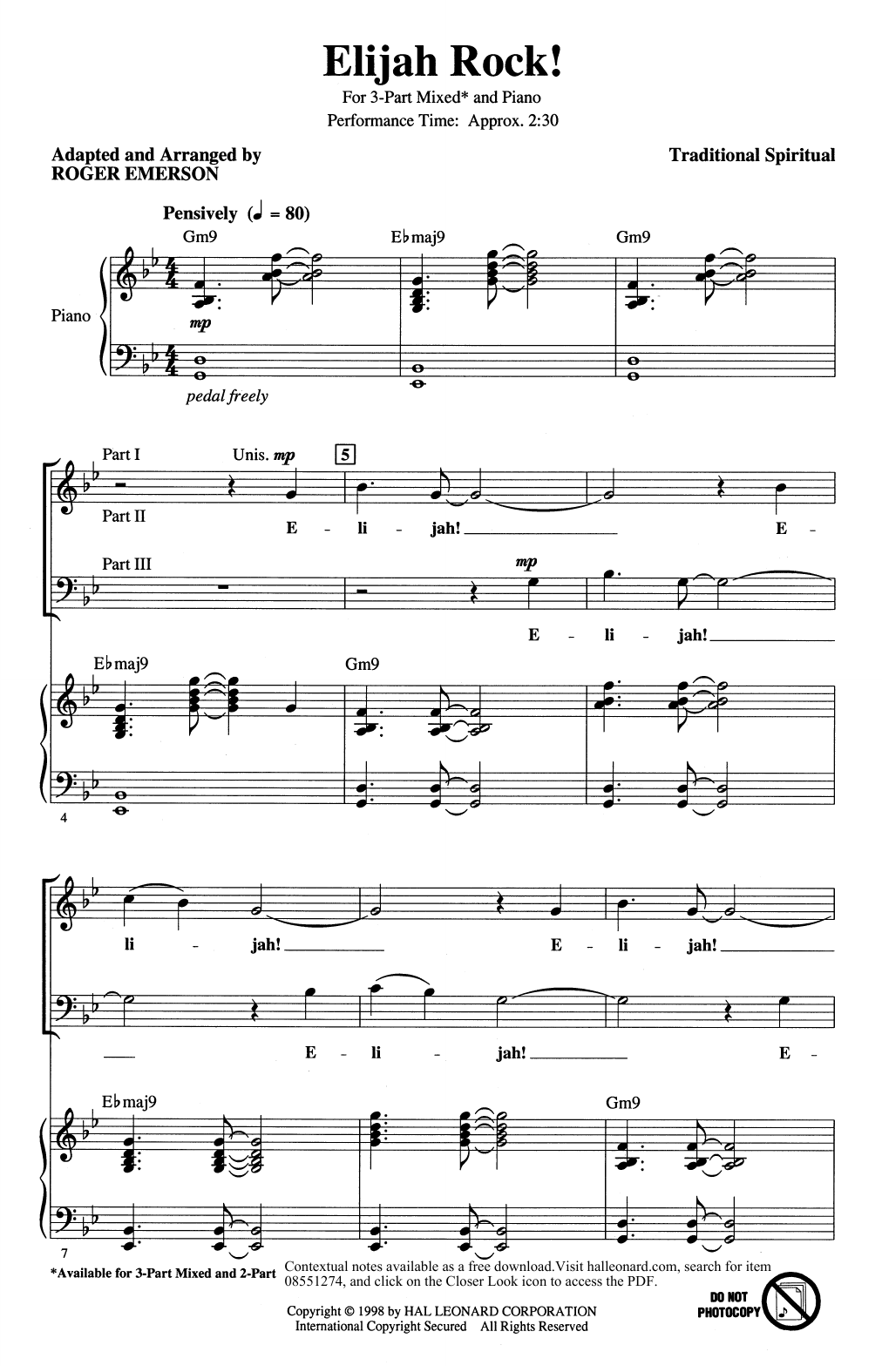 Product picture to: Elijah Rock (arr. Roger Emerson)