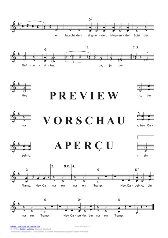 Produktgalerie: Seite 6 von 11 Hey Capello (Es lebt eine Frau in Spanien) , Heino,  (Melodie-Stimmen in C/B/Es)