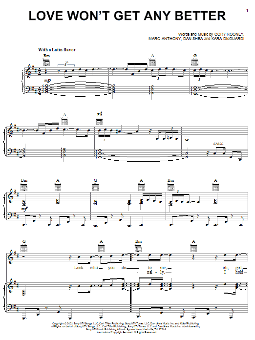 Produktgalerie: Seite 1 von 1 Love Won't Get Any Better, Marc Anthony, Gesang, Gitarre, Klavier