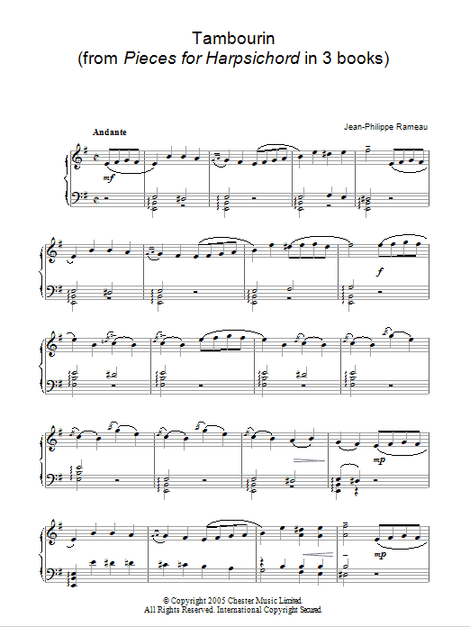 Product gallery: Page 1 of 1 Tambourin, Jean-Philippe Rameau