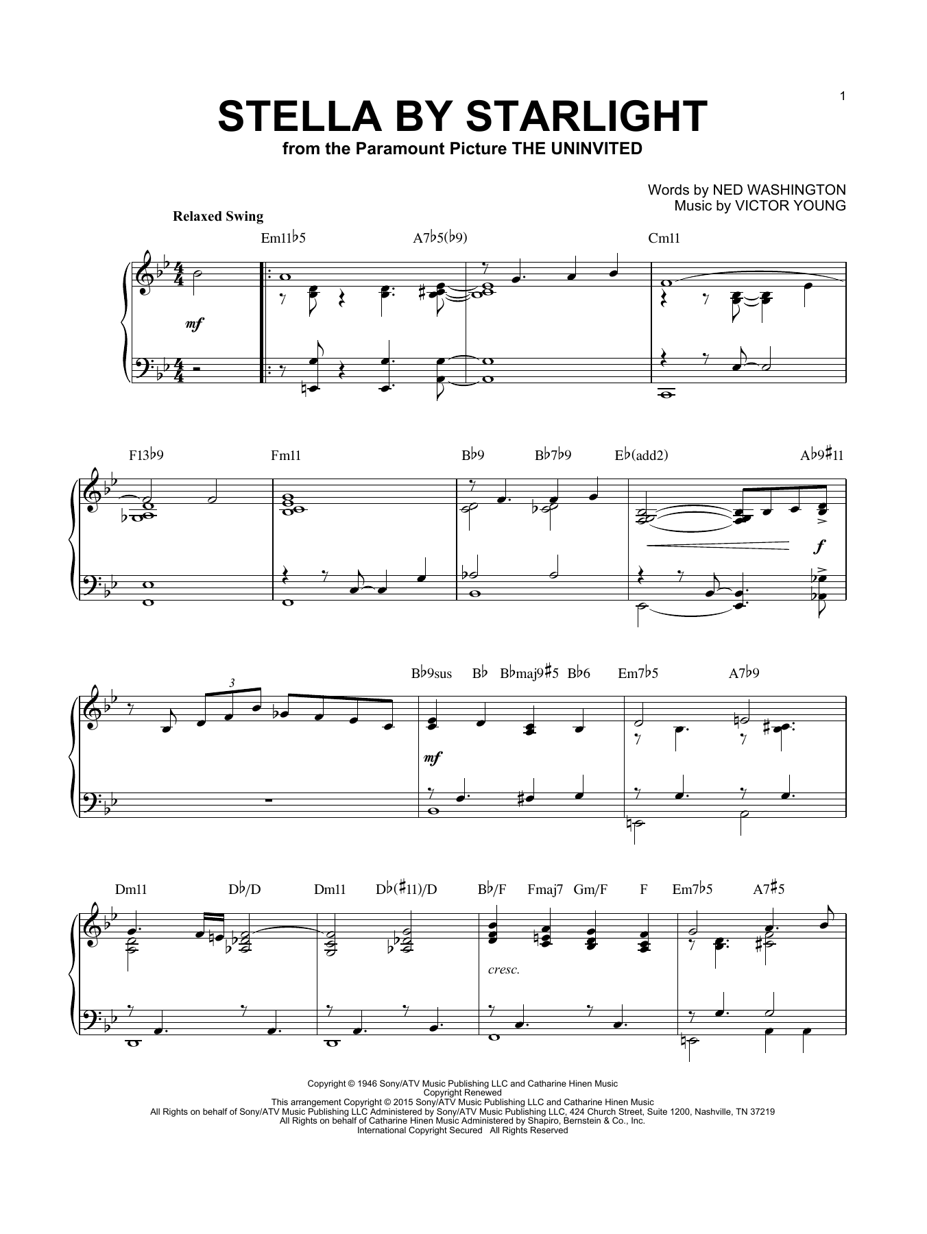 Produktbild zu: Stella By Starlight [Jazz version] (arr. Brent Edstrom)