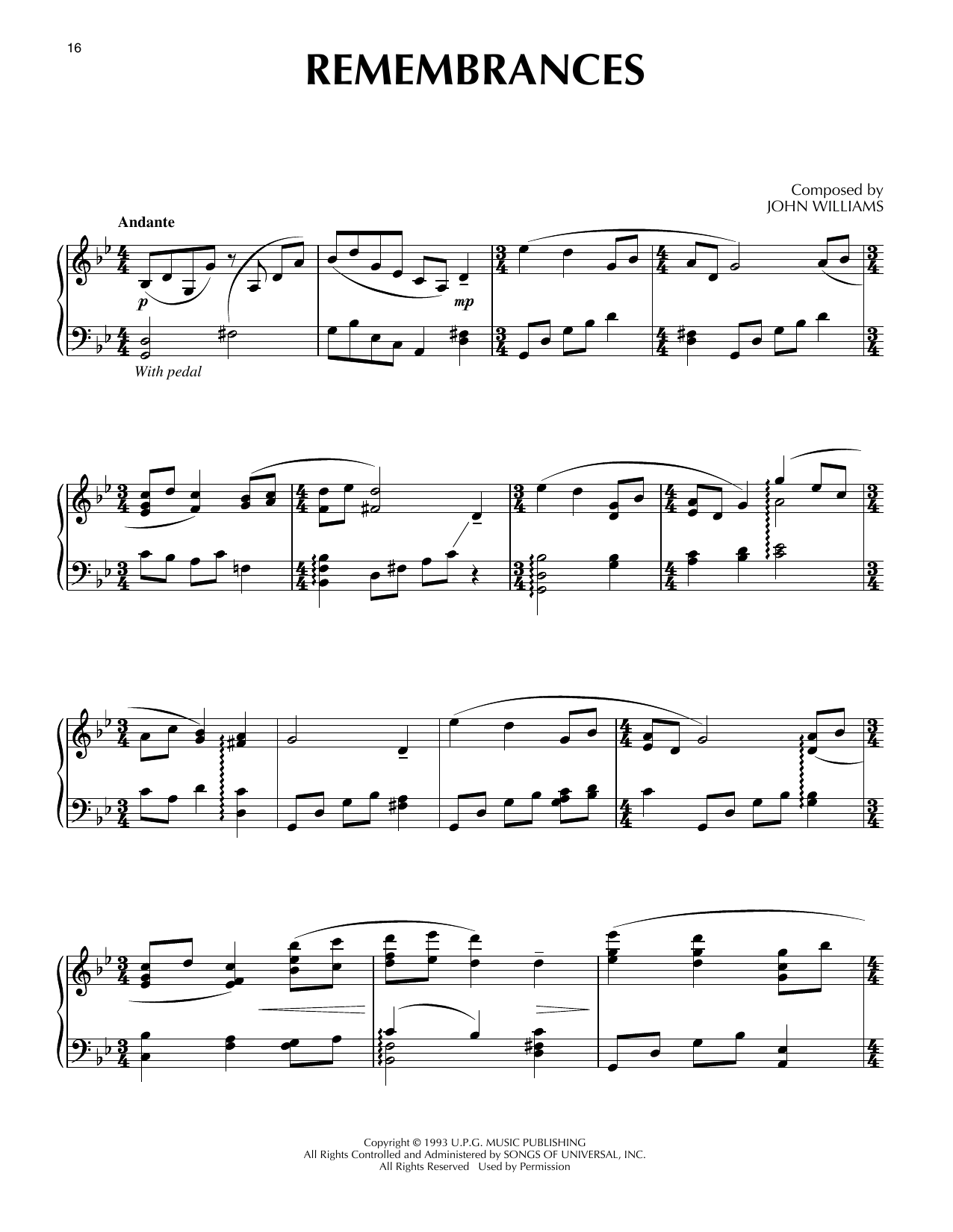 Produktgalerie: Seite 1 von 1 Remembrances (from Schindler's List), John Williams, Klavier