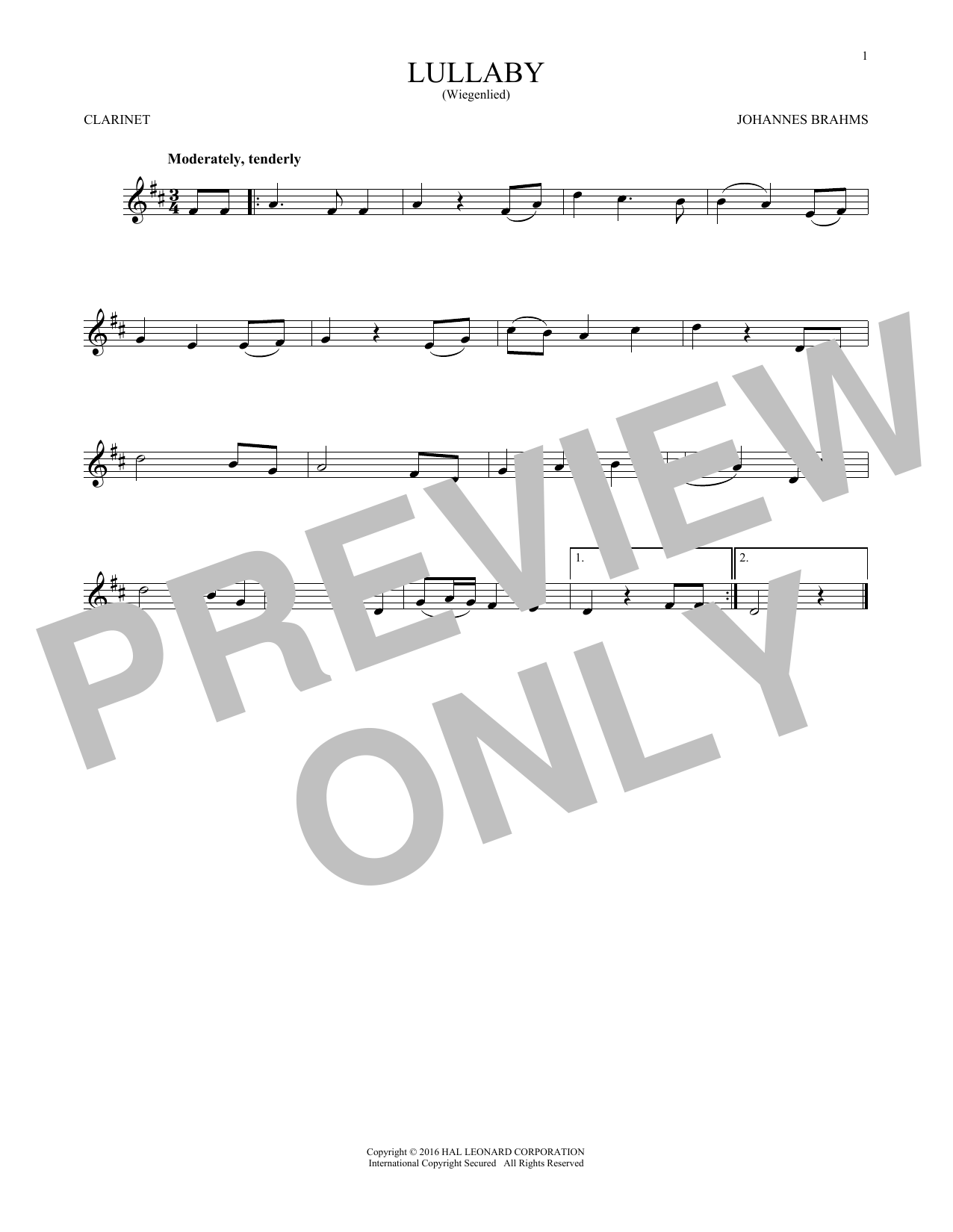 Product gallery: Page 1 of 1 Lullaby, Johannes Brahms