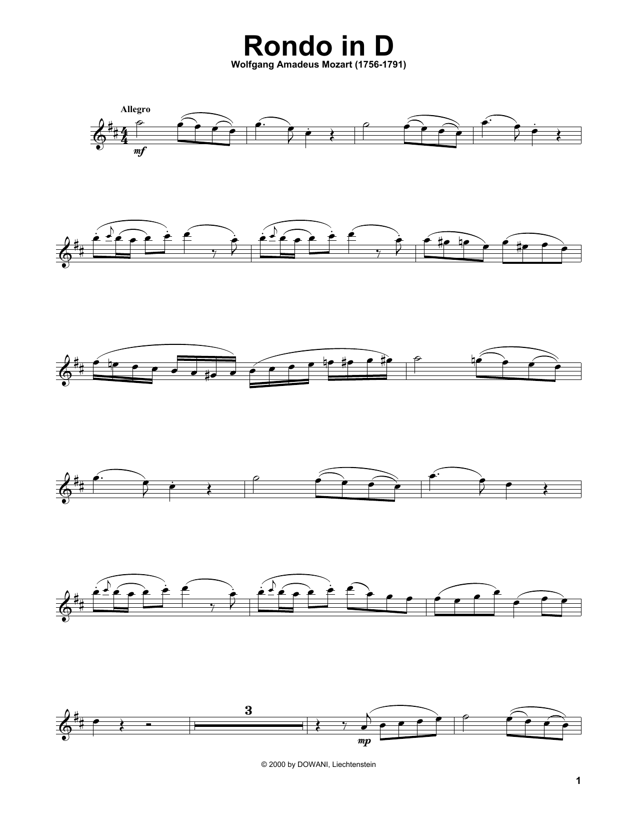 Product gallery: Page 1 of 1 Rondo In D Major, K. 485, Wolfgang Amadeus Mozart