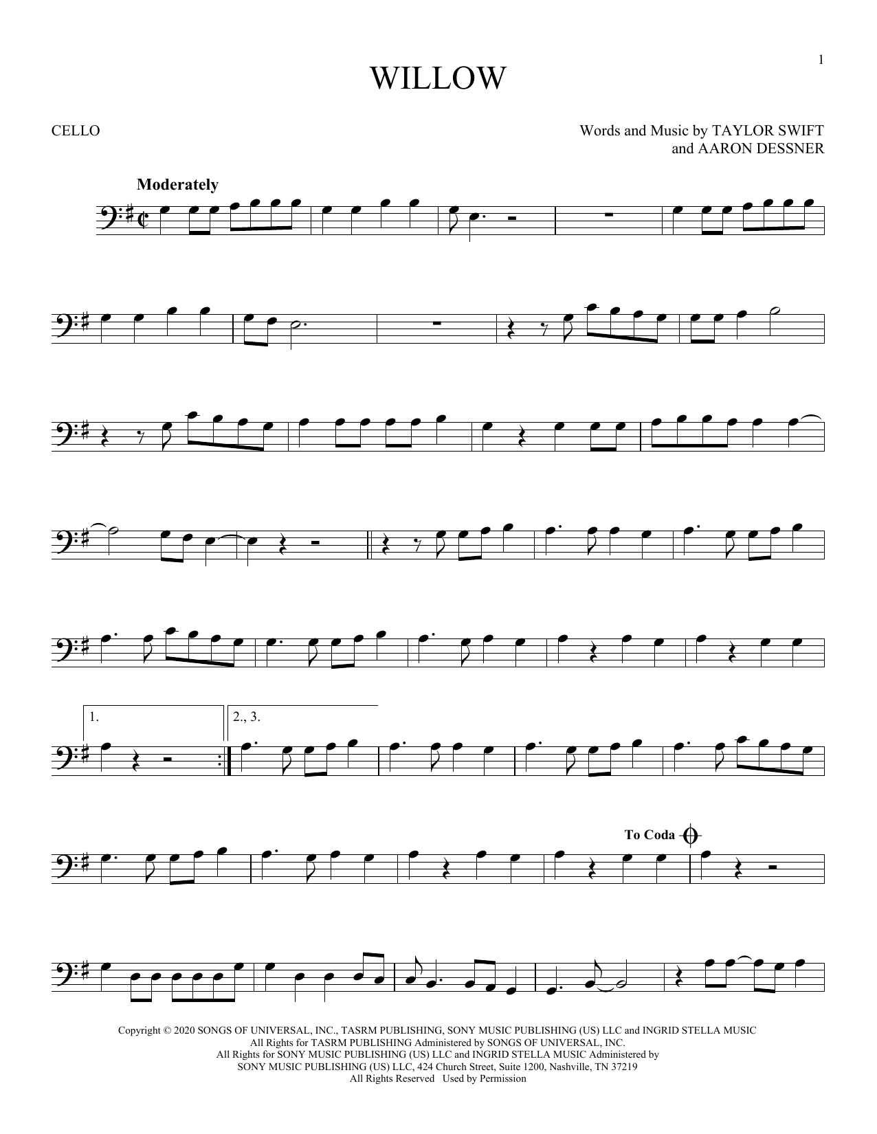 Produktgalerie: Seite 1 von 1 willow, Taylor Swift, Violoncello