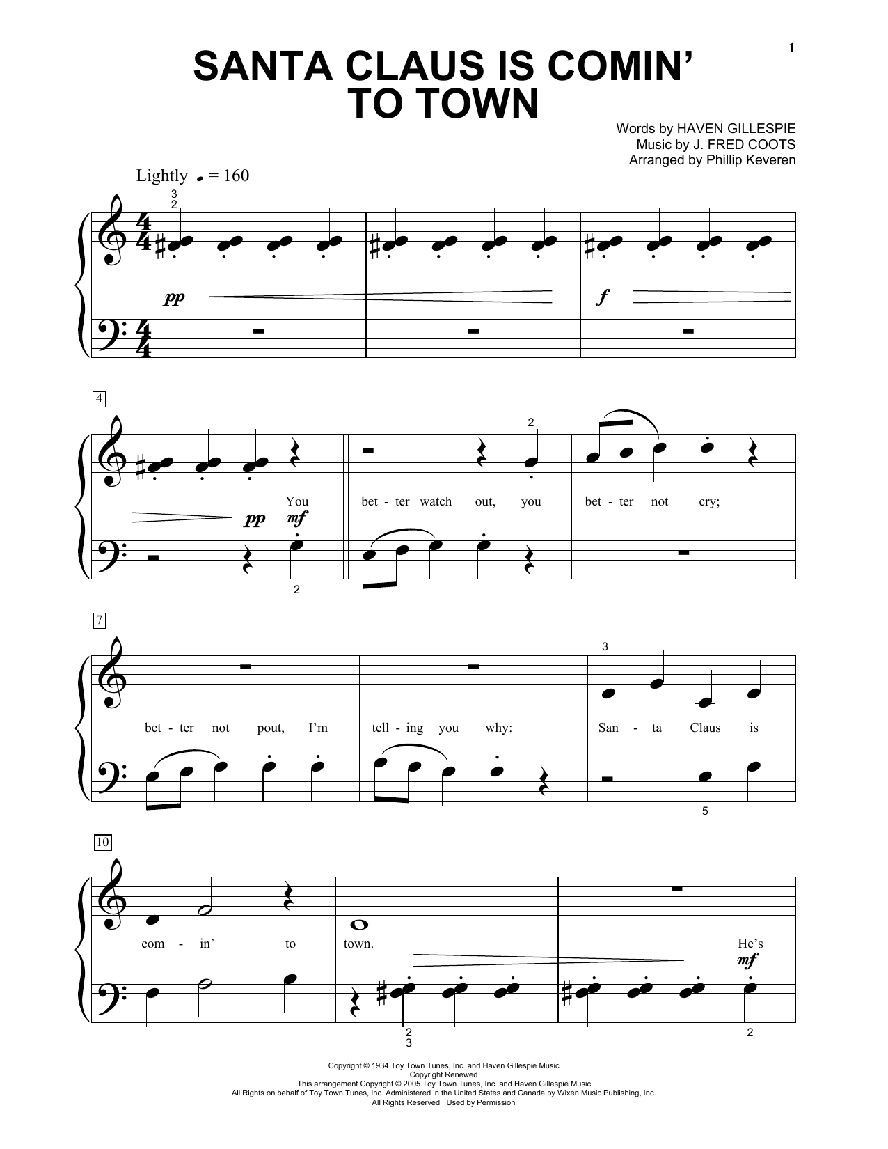 Produktgalerie: Seite 1 von 1 Santa Claus Is Comin' To Town (arr. Phillip Keveren), J. Fred Coots, Klavier