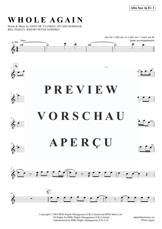 Produktgalerie: Seite 7 von 11 Whole Again, Atomic Kitten, (Saxophon Trio AAA(T) + Klavier)