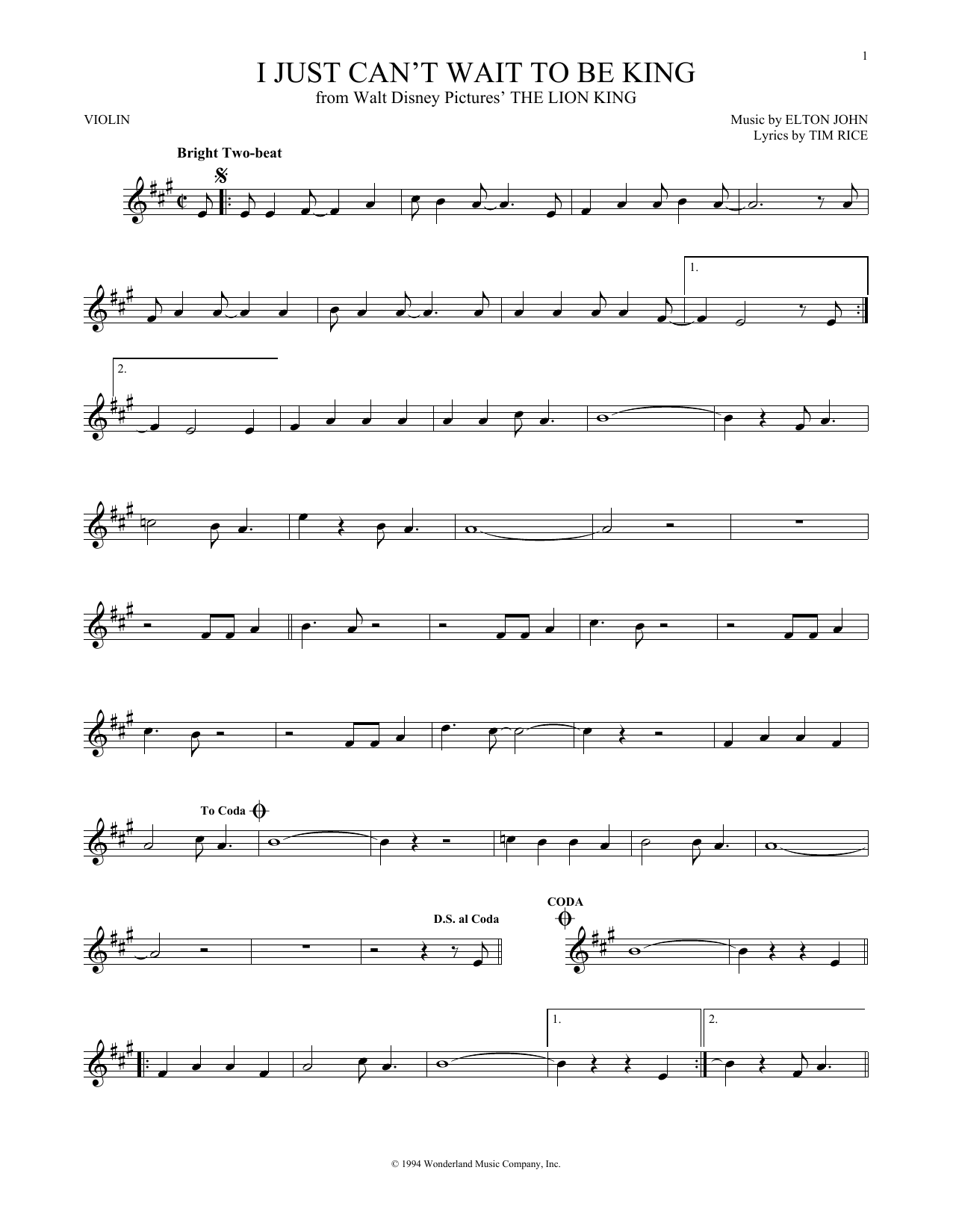Product gallery: Page 1 of 1 I Just Can't Wait To Be King (from The Lion King), Elton John